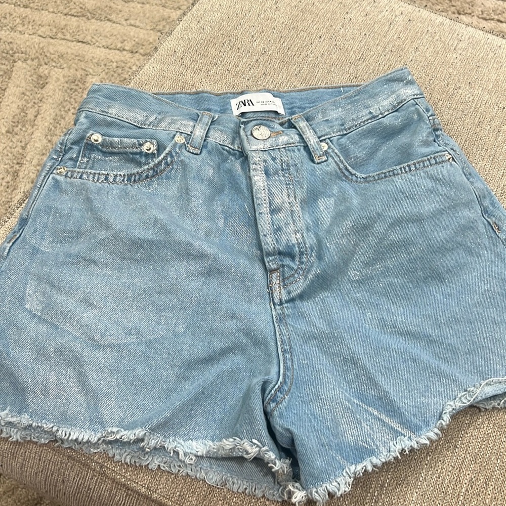 Zara Metallic Jean Shorts
